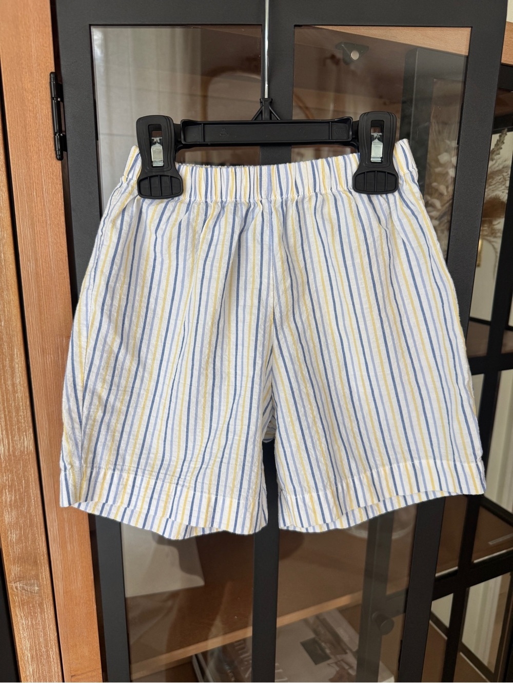 Bella Bliss seersucker shorts toddler boy white blue yellow striped